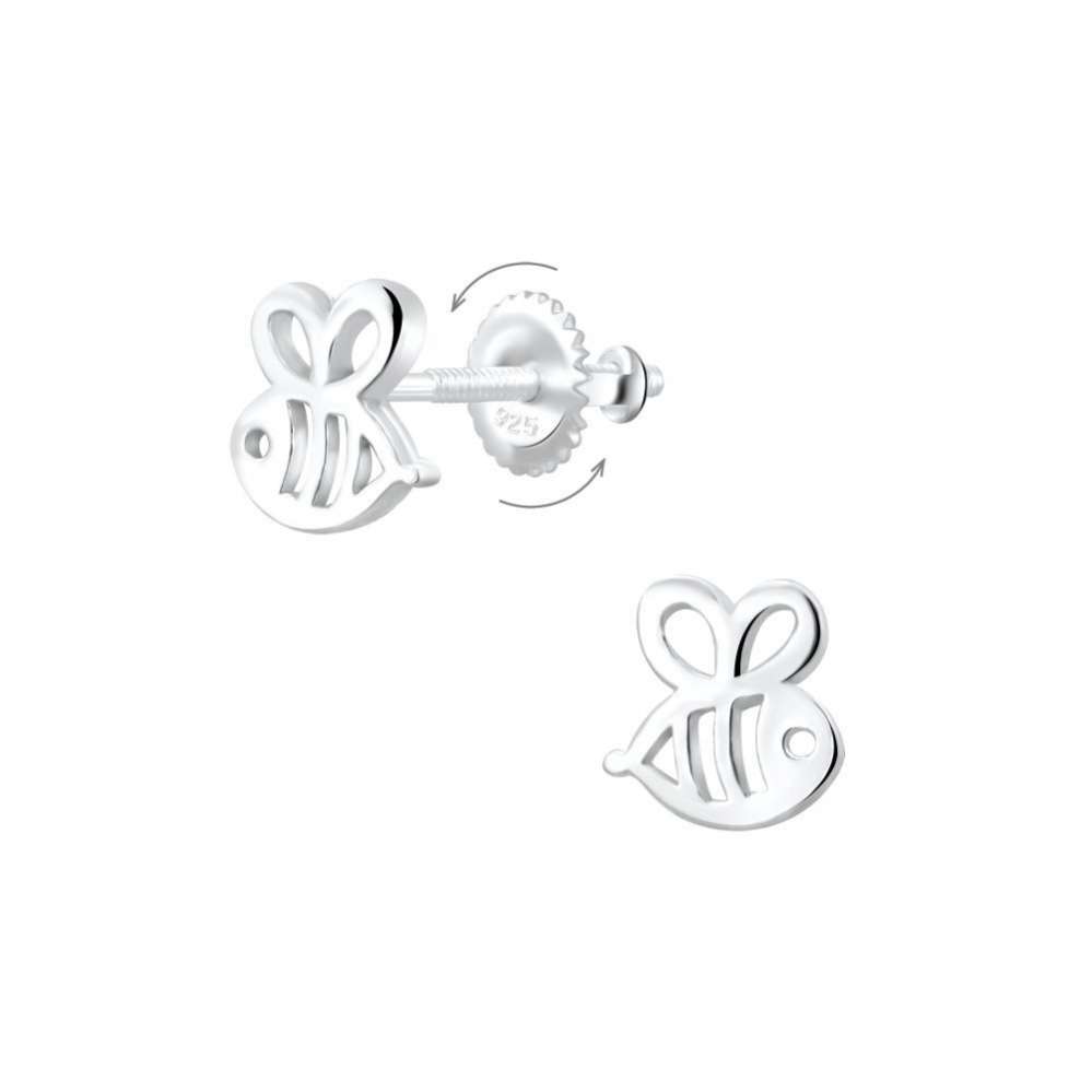 Silver Bee Screw Back Earrings-0