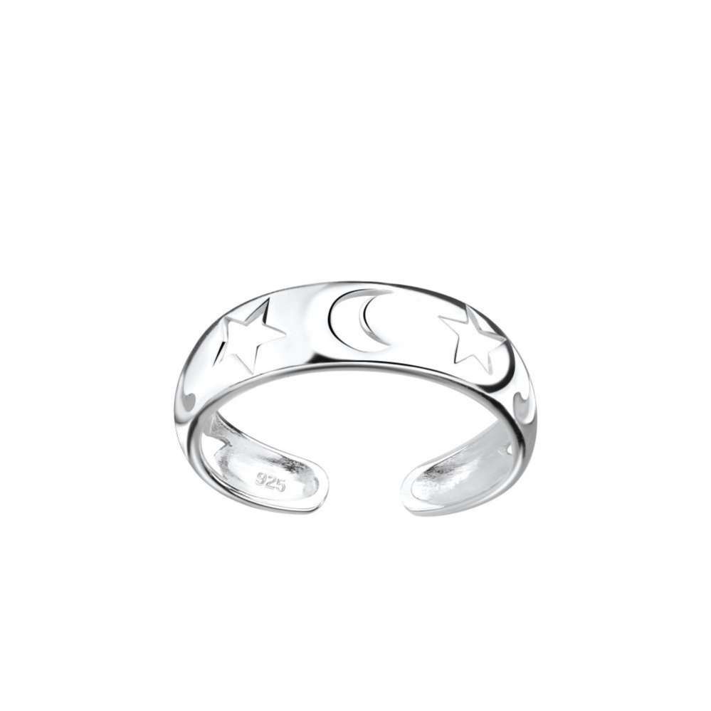 Silver Moon and Star Toe Ring-0