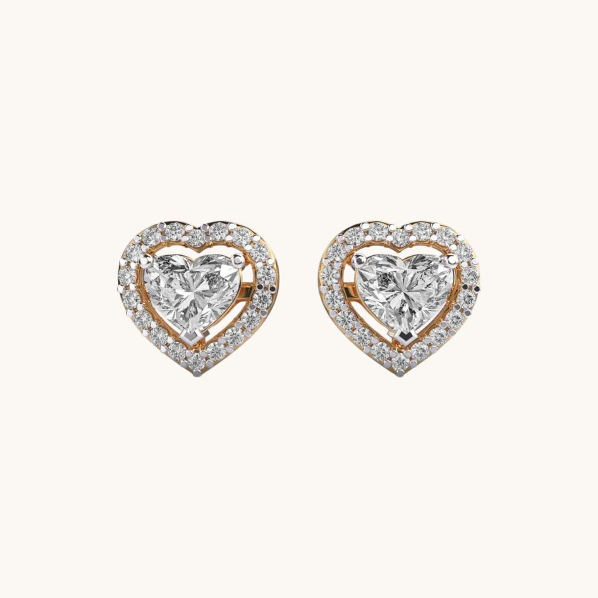 Halo Heart Cut Diamond Ear Studs-0