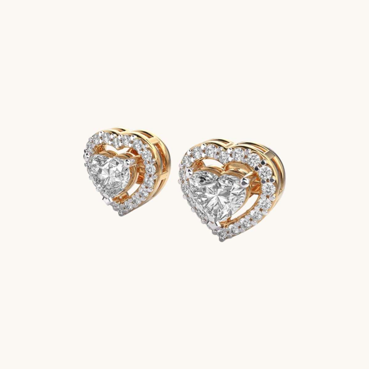 Halo Heart Cut Diamond Ear Studs-1