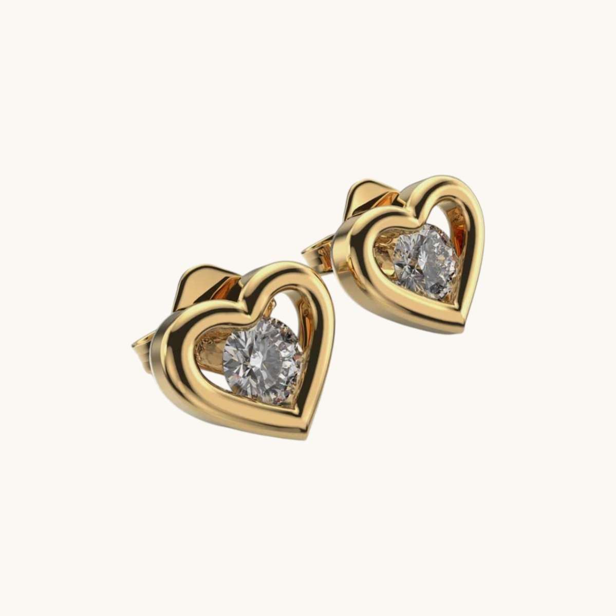 Solitaire Heart Diamond Studs-2