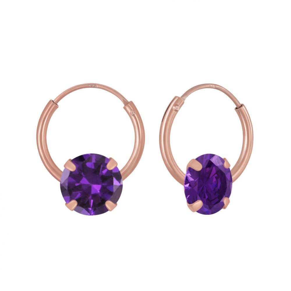 Rose Gold Plated Round Cubic Zirconia Silver Hoop Earrings-0