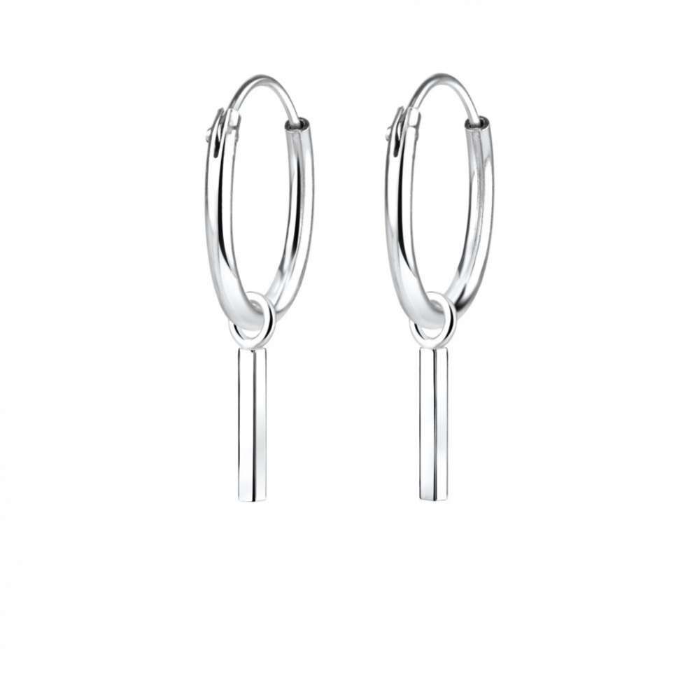 Silver Bar Charm Hoop Earrings-0