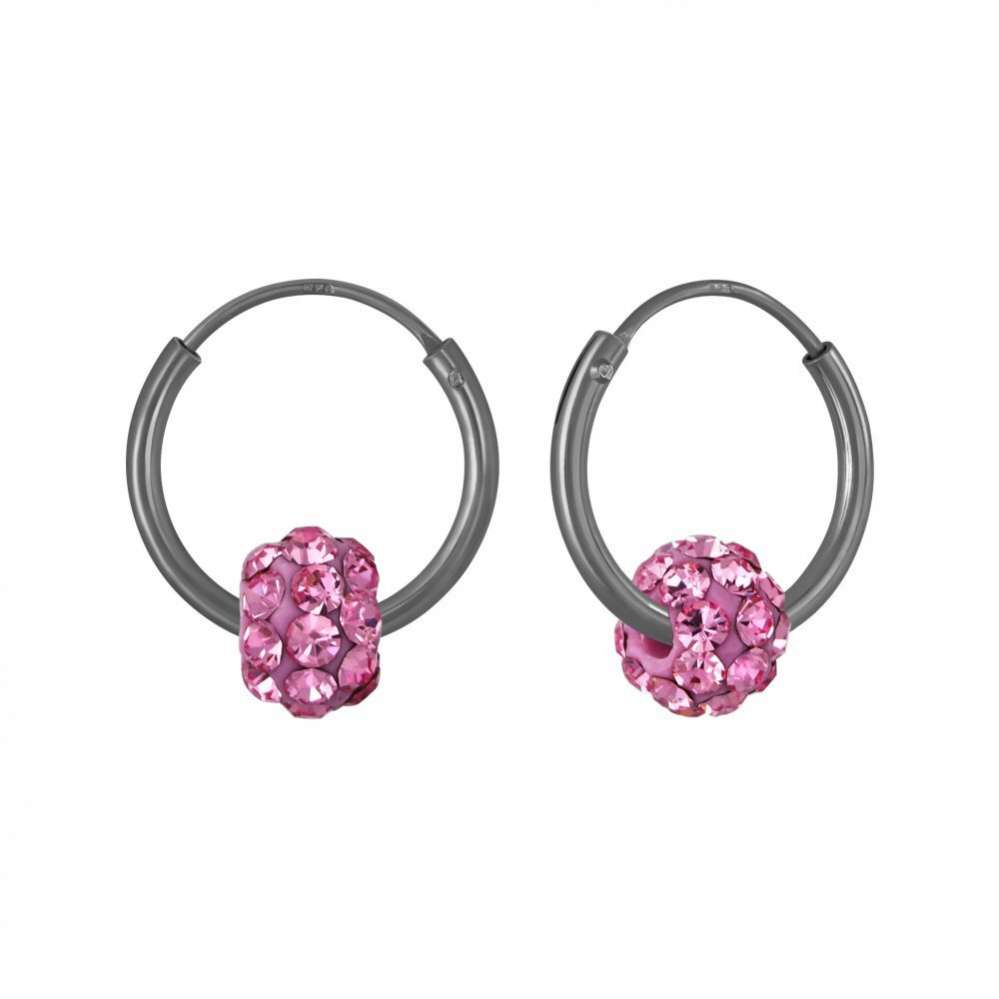 Silver Crystal Ball Hoop Earrings-0