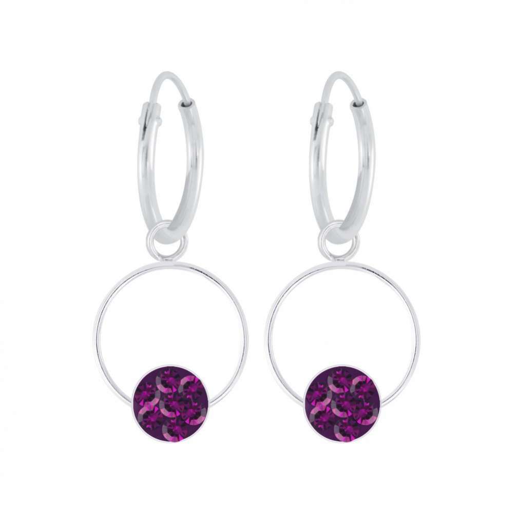 Silver Round Crystal Charm Hoop Earrings-0