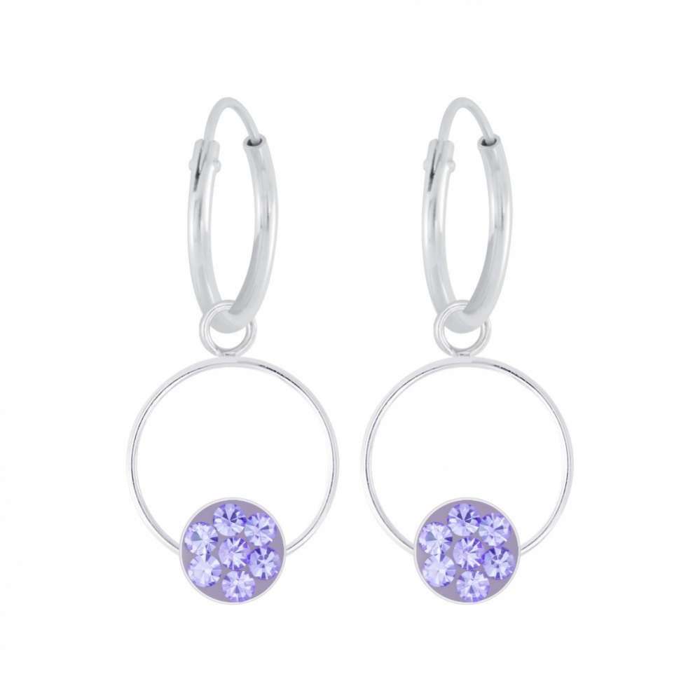Silver Round Crystal Charm Hoop Earrings-0