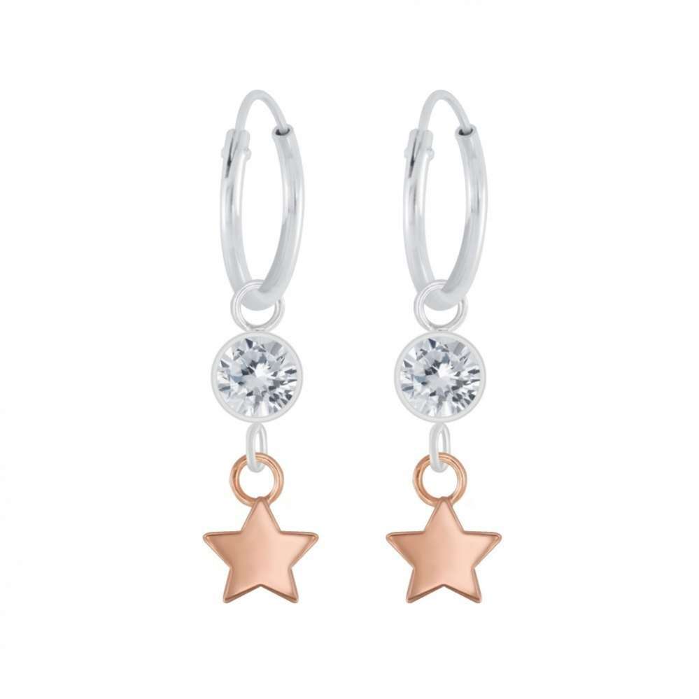 Silver Star Charm Hoop Earrings-0