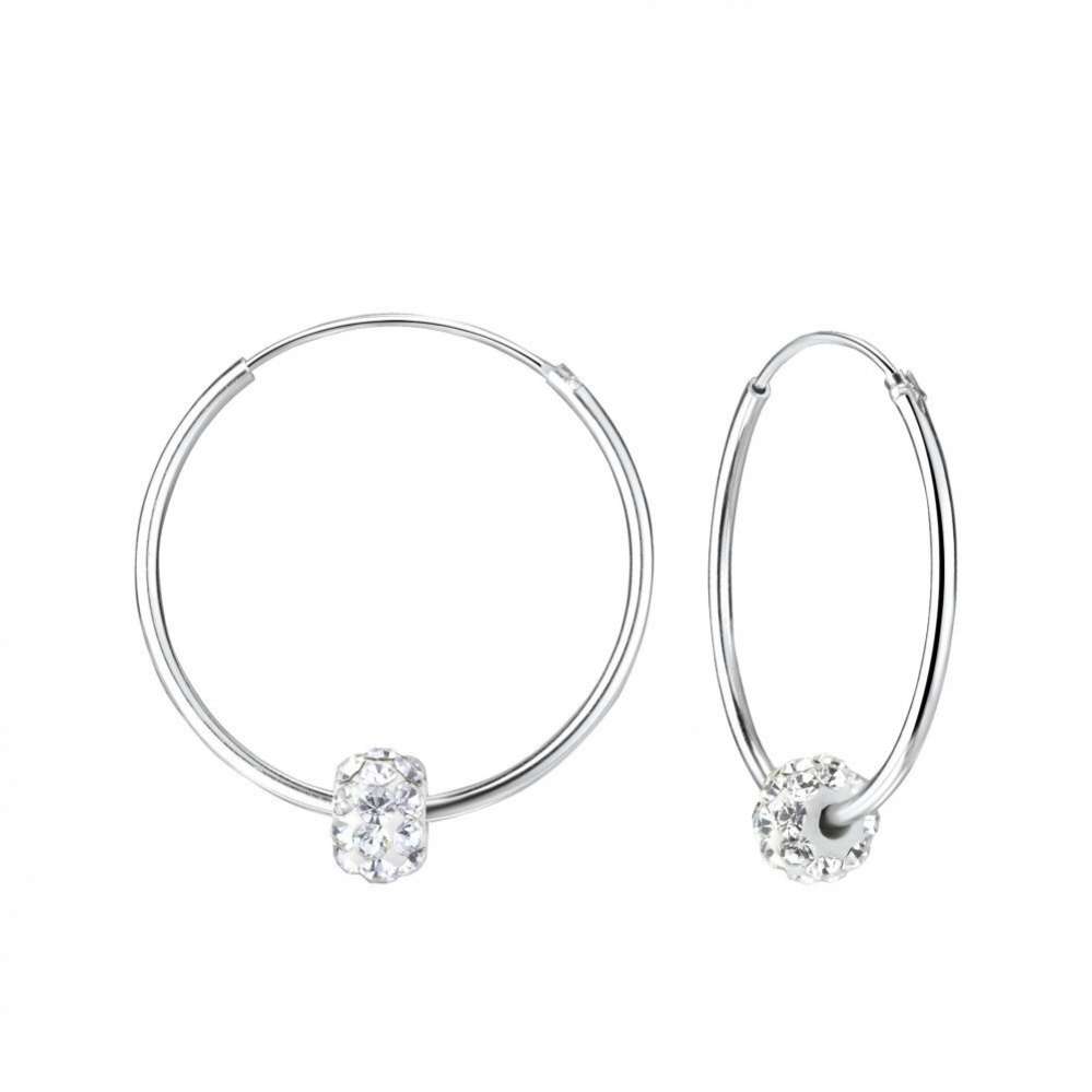 Silver Crystal Ball 25mm Hoop Earrings-0