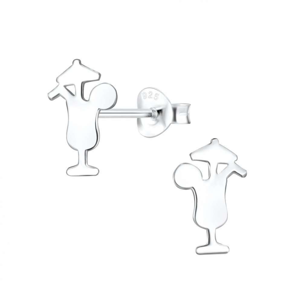 Silver Cocktail Glass Stud Earrings-0