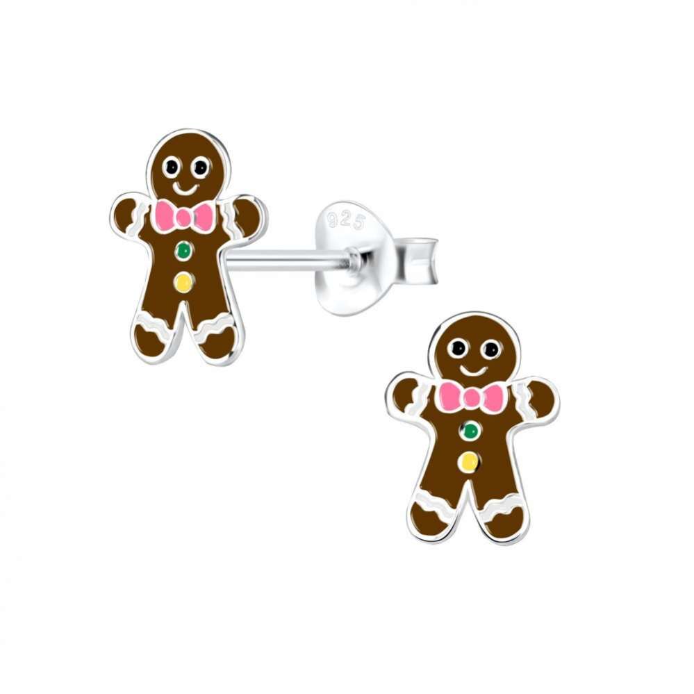 Silver Gingerbread Stud Earrings-0