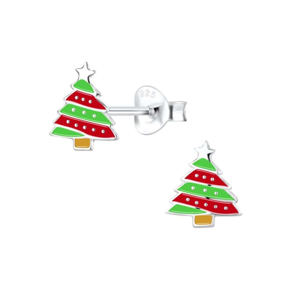 Silver Christmas Tree Stud Earrings-0
