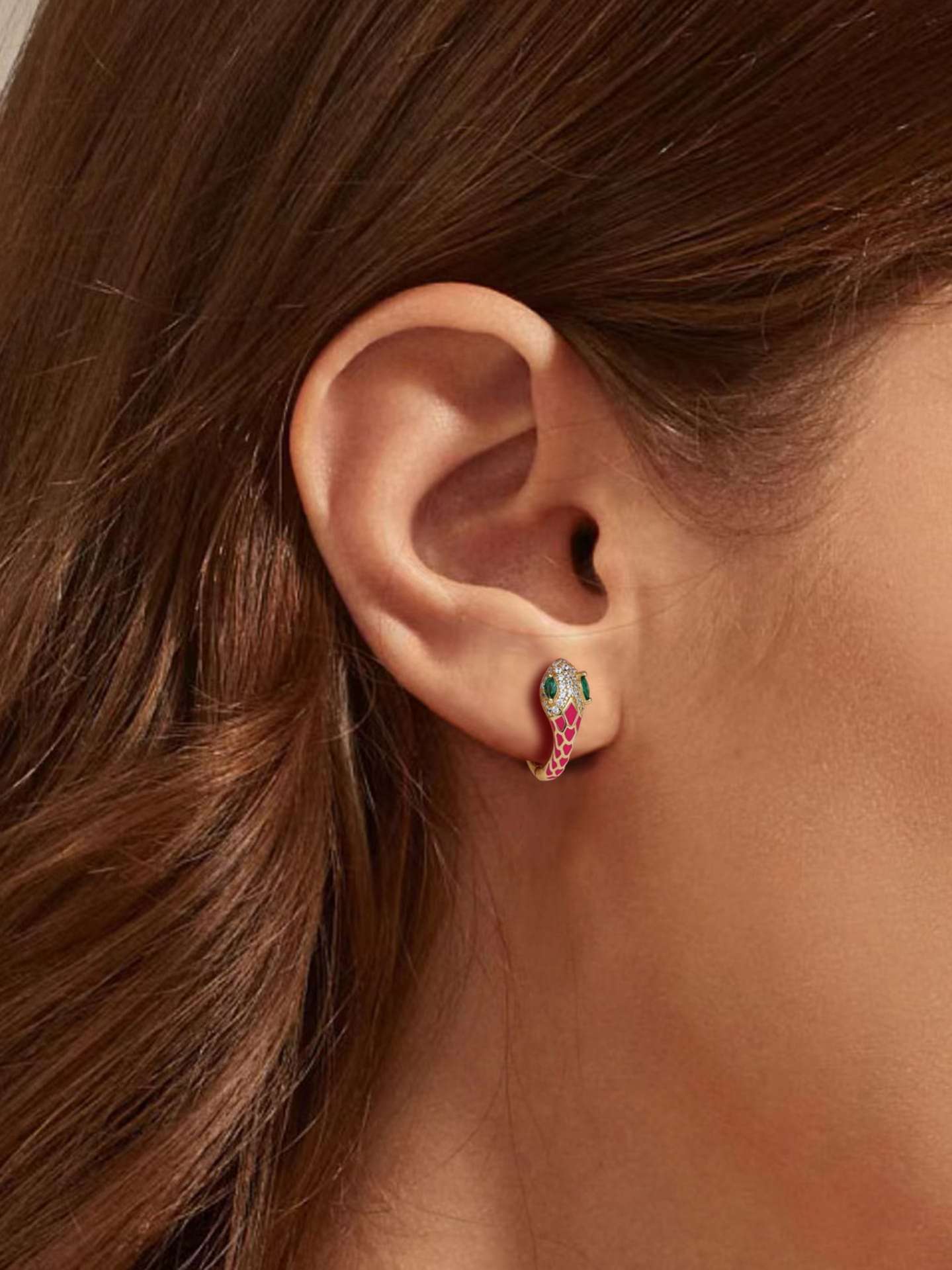Cubic Zirconia Enamel Snake Earrings-1