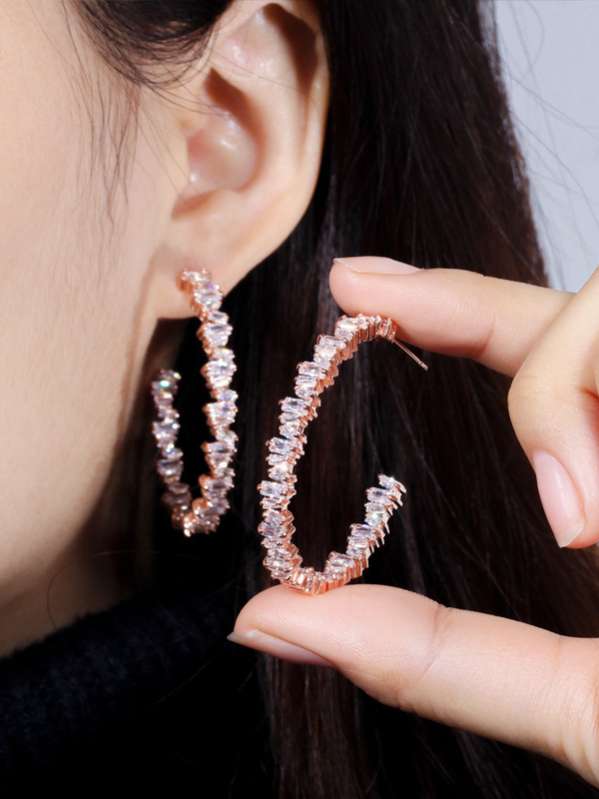 Copper Cubic Zirconia Irregular Stud Earrings-1