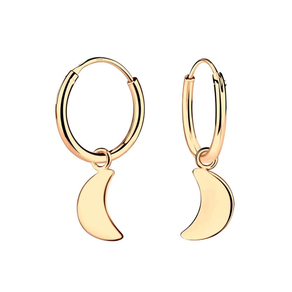 Silver Moon Charm Hoop Earrings-0