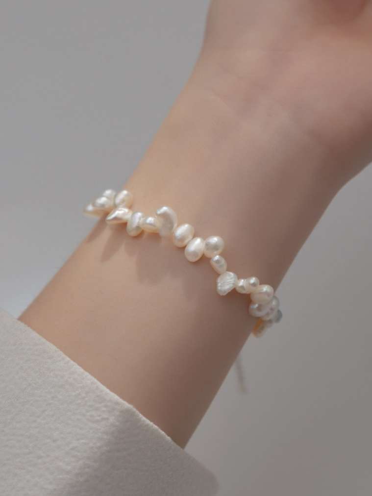925 Sterling Silver Freshwater Pearl Bead Bracelet-1